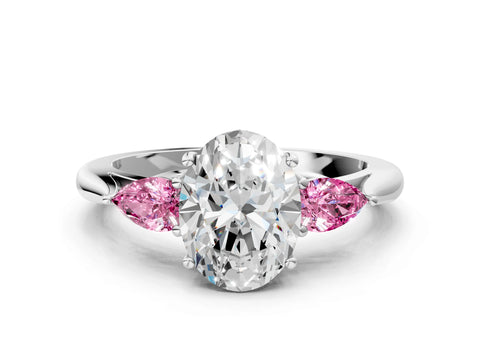 White gold Oval Cut Diamond Three-Stone Ring with Pear with Pink Sapphire side stone Side Stones and Prong Setting_36