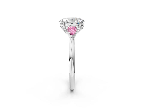 White gold Oval Cut Diamond Three-Stone Ring with Pear with Pink Sapphire side stone Side Stones and Prong Setting_38