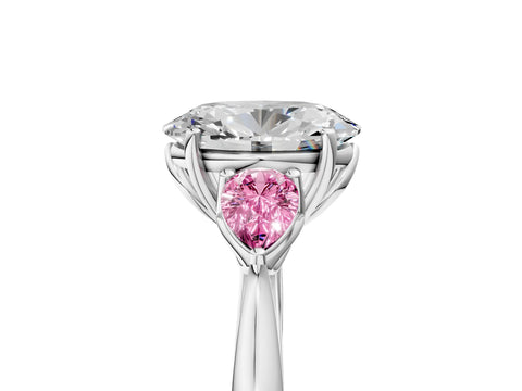 White gold Oval Cut Diamond Three-Stone Ring with Pear with Pink Sapphire side stone Side Stones and Prong Setting_41