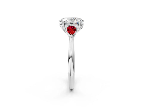White gold Oval Cut Diamond Three-Stone Ring with Pear with Ruby side stone Side Stones and Prong Setting_26
