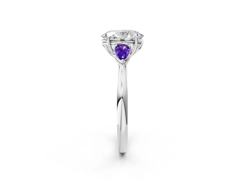 White gold Oval Cut Diamond Three-Stone Ring with Pear with Tanzanite side stone Side Stones and Prong Setting_26