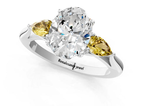 White gold Oval Cut Diamond Three-Stone Ring with Pear with Yellow Sapphire side stone Side Stones and Prong Setting_25
