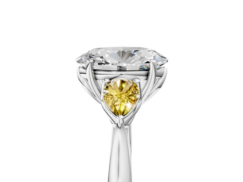 White gold Oval Cut Diamond Three-Stone Ring with Pear with Yellow Sapphire side stone Side Stones and Prong Setting_29