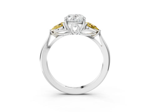 White gold Oval Cut Diamond Three-Stone Ring with Pear with Yellow Sapphire side stone Side Stones and Prong Setting_39