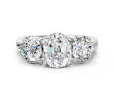 White gold Oval Cut Diamond Three-Stone Ring with Prong Setting and Classic Band_112