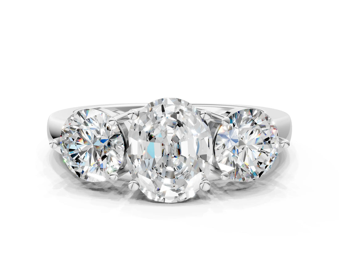 White gold Oval Cut Diamond Three-Stone Ring with Prong Setting and Classic Band_113