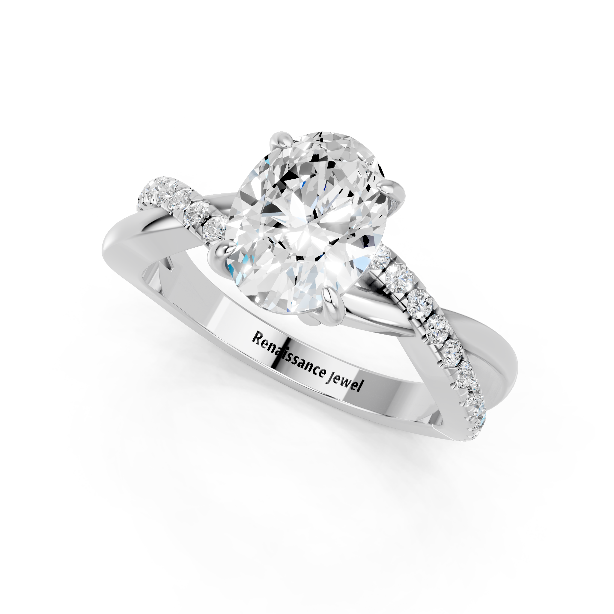 White gold Oval Cut Diamond Twist Band Solitaire with Prong Setting_27