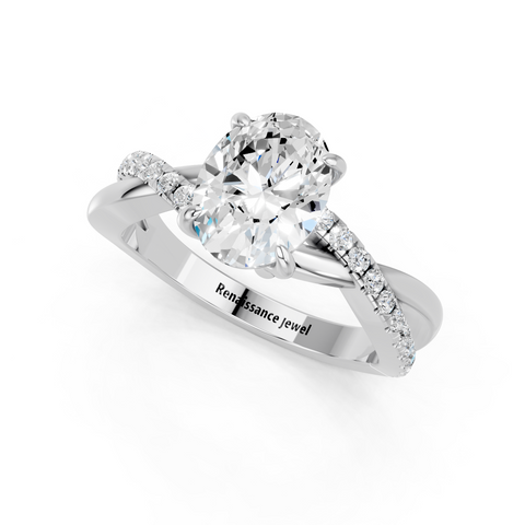 White gold Oval Cut Diamond Twist Band Solitaire with Prong Setting_27
