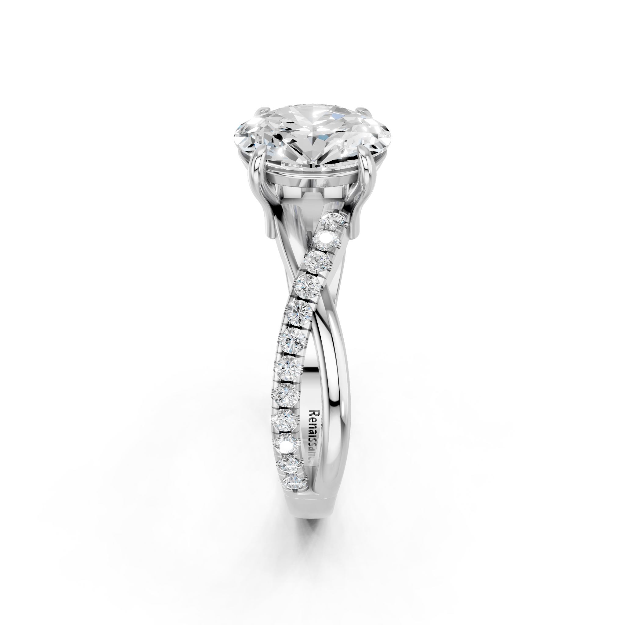 White gold Oval Cut Diamond Twist Band Solitaire with Prong Setting_28