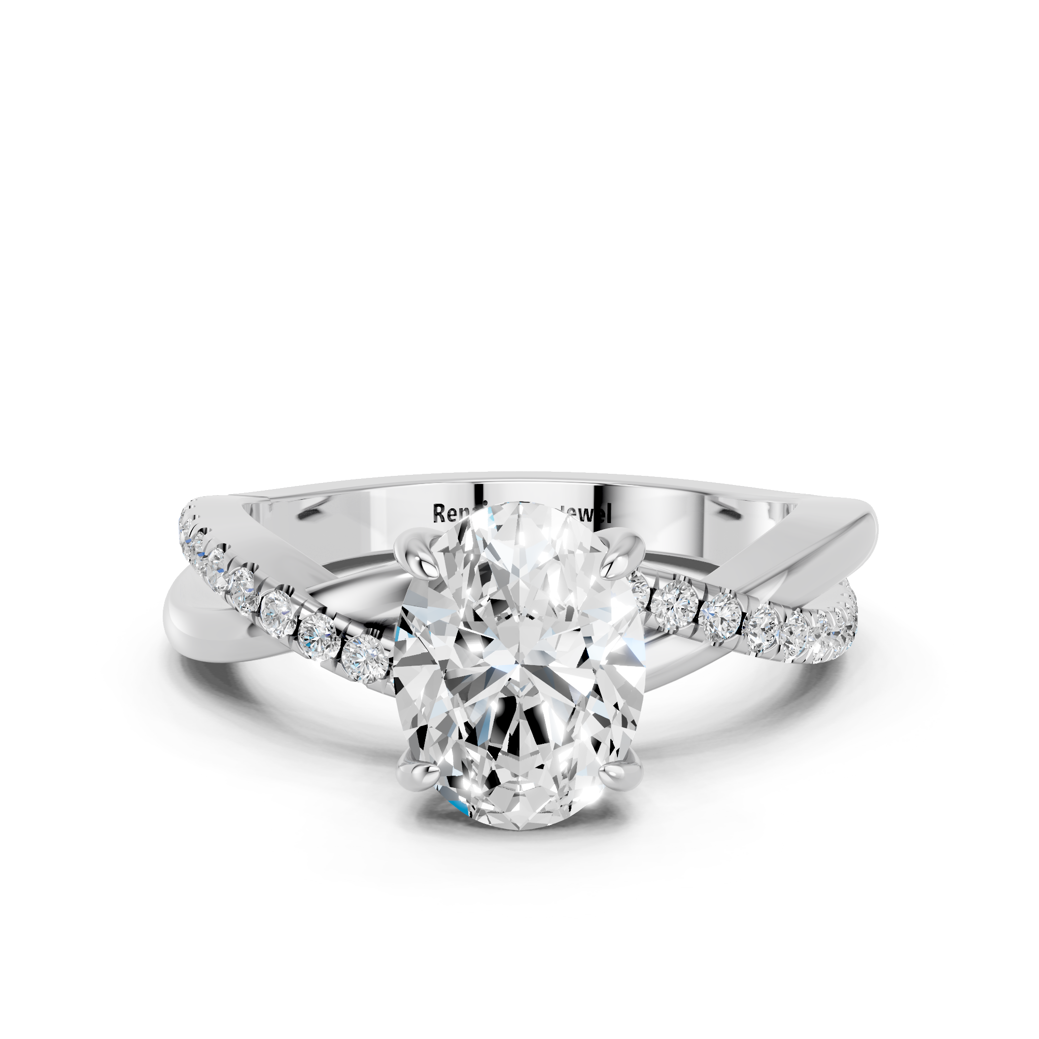 White gold Oval Cut Diamond Twist Band Solitaire with Prong Setting_35