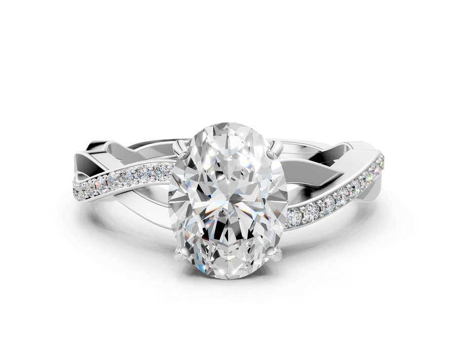 White gold Oval Cut Diamond Twisted Band Engagement Ring with Prong Setting
