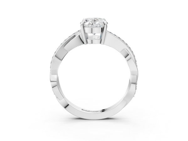 White gold Oval Cut Diamond Twisted Band Engagement Ring with Prong Setting