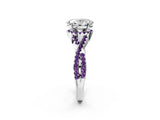White gold Oval Cut Diamond with Amethyst side stone Halo Twist Band Solitaire Prong Setting Ring_14