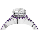 White gold Oval Cut Diamond with Amethyst side stone Halo Twist Band Solitaire Prong Setting Ring_16