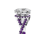 White gold Oval Cut Diamond with Amethyst side stone Halo Twist Band Solitaire Prong Setting Ring_17