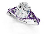 White gold Oval Cut Diamond with Amethyst side stone Halo Twist Band Solitaire Prong Setting Ring_26