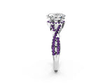 White gold Oval Cut Diamond with Amethyst side stone Halo Twist Band Solitaire Prong Setting Ring_27
