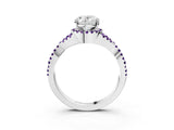 White gold Oval Cut Diamond with Amethyst side stone Halo Twist Band Solitaire Prong Setting Ring_28