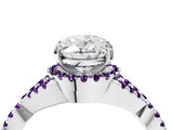 White gold Oval Cut Diamond with Amethyst side stone Halo Twist Band Solitaire Prong Setting Ring_29