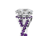 White gold Oval Cut Diamond with Amethyst side stone Halo Twist Band Solitaire Prong Setting Ring_30