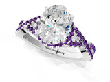 White gold Oval Cut Diamond with Amethyst side stone Halo Twist Band Solitaire Prong Setting Ring_38