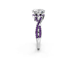 White gold Oval Cut Diamond with Amethyst side stone Halo Twist Band Solitaire Prong Setting Ring_39