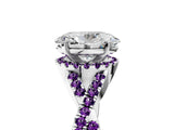 White gold Oval Cut Diamond with Amethyst side stone Halo Twist Band Solitaire Prong Setting Ring_42