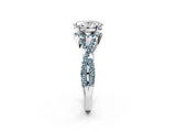 White gold Oval Cut Diamond with Aquamarine side stone Halo Twist Band Solitaire Prong Setting Ring_14