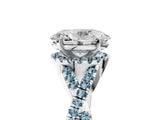 White gold Oval Cut Diamond with Aquamarine side stone Halo Twist Band Solitaire Prong Setting Ring_17