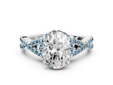 White gold Oval Cut Diamond with Aquamarine side stone Halo Twist Band Solitaire Prong Setting Ring_36