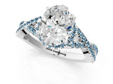 White gold Oval Cut Diamond with Aquamarine side stone Halo Twist Band Solitaire Prong Setting Ring_37
