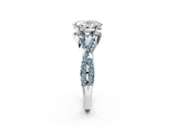 White gold Oval Cut Diamond with Aquamarine side stone Halo Twist Band Solitaire Prong Setting Ring_38