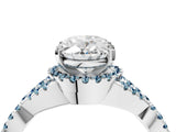 White gold Oval Cut Diamond with Aquamarine side stone Halo Twist Band Solitaire Prong Setting Ring_40