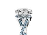 White gold Oval Cut Diamond with Aquamarine side stone Halo Twist Band Solitaire Prong Setting Ring_41