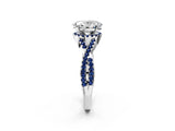 White gold Oval Cut Diamond with Blue Sapphire side stone Halo Twist Band Solitaire Prong Setting Ring_14
