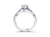 White gold Oval Cut Diamond with Blue Sapphire side stone Halo Twist Band Solitaire Prong Setting Ring_15