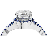 White gold Oval Cut Diamond with Blue Sapphire side stone Halo Twist Band Solitaire Prong Setting Ring_16