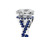 White gold Oval Cut Diamond with Blue Sapphire side stone Halo Twist Band Solitaire Prong Setting Ring_17
