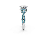 White gold Oval Cut Diamond with Blue Topaz side stone Halo Twist Band Solitaire Prong Setting Ring_14