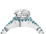 White gold Oval Cut Diamond with Blue Topaz side stone Halo Twist Band Solitaire Prong Setting Ring_16