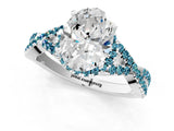 White gold Oval Cut Diamond with Blue Topaz side stone Halo Twist Band Solitaire Prong Setting Ring_25