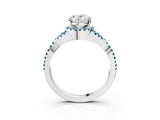 White gold Oval Cut Diamond with Blue Topaz side stone Halo Twist Band Solitaire Prong Setting Ring_27