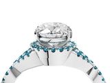 White gold Oval Cut Diamond with Blue Topaz side stone Halo Twist Band Solitaire Prong Setting Ring_28