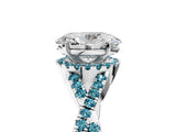 White gold Oval Cut Diamond with Blue Topaz side stone Halo Twist Band Solitaire Prong Setting Ring_29