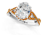 White gold Oval Cut Diamond with Citrine side stone Halo Twist Band Solitaire Prong Setting Ring_37