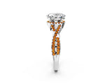 White gold Oval Cut Diamond with Citrine side stone Halo Twist Band Solitaire Prong Setting Ring_38