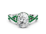 White gold Oval Cut Diamond with Emerald side stone Halo Twist Band Solitaire Prong Setting Ring_12