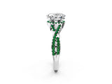 White gold Oval Cut Diamond with Emerald side stone Halo Twist Band Solitaire Prong Setting Ring_14