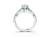 White gold Oval Cut Diamond with Emerald side stone Halo Twist Band Solitaire Prong Setting Ring_15