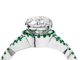 White gold Oval Cut Diamond with Emerald side stone Halo Twist Band Solitaire Prong Setting Ring_16